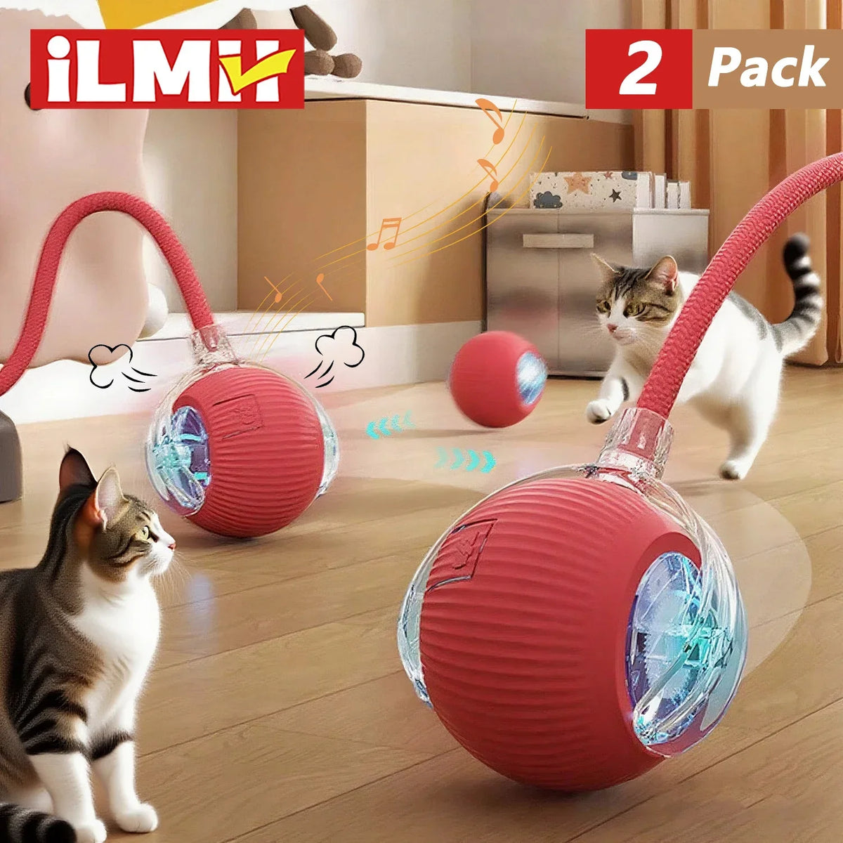iLMH Cat Interactive Ball Toy Automatic Rolling Ball Faux Tail Rechargeable Smart Pet Electric Toy Pet Training Imitate Mouse