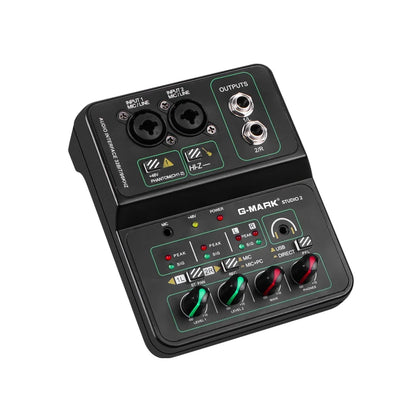 G-MARK Studio 2 Mini 2-Channel Audio Mixer with 48V Phantom Power 32-bit 96kHz Sound Interface for Recording Podcasting Live Streaming And DJ Parties