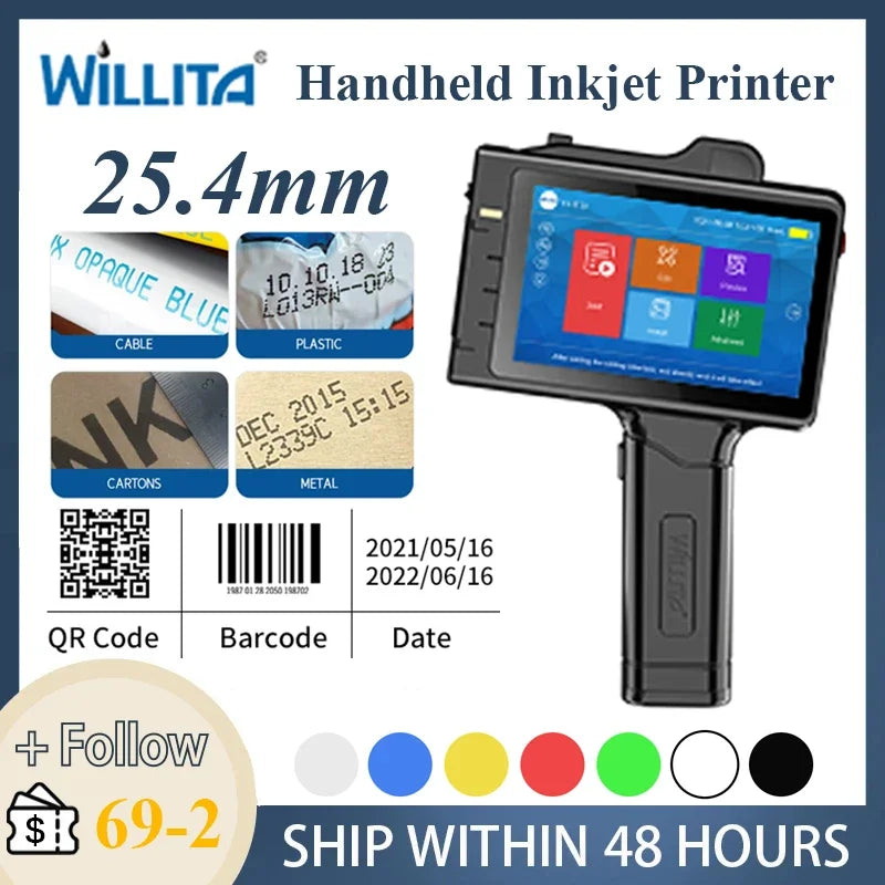 WILLITA WLD-S10 Handheld Inkjet Printer – 2–25.4 mm Print Height