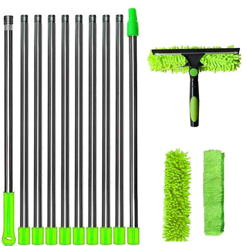Extendable Window Cleaning Kit – 2-in-1 Glass Squeegee & Microfiber
