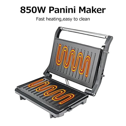 Sandwich Maker Electric Grill Steak Machine Panini Maker Household Stainless Steel 850W Nonstick Pan Barbecue Breakfast Machine