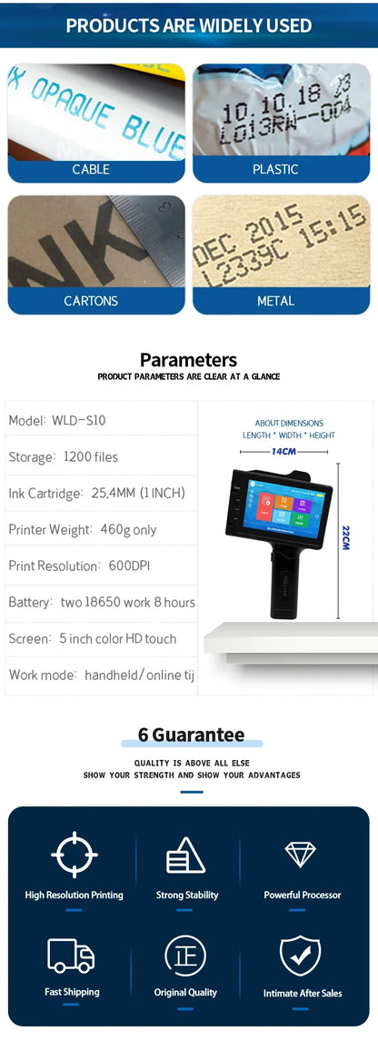 WILLITA WLD-S10 Handheld Inkjet Printer – 2–25.4 mm Print Height