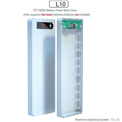 8/10*18650 Power Bank Battery Box Holder Portable Dual USB Type C Charge Shell for iPhone Xiaomi Huawei 18650 Battery Cases