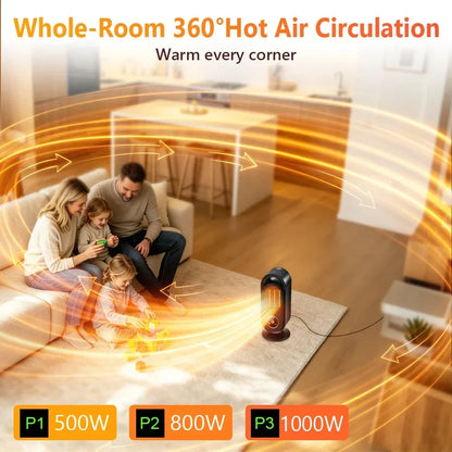 Electric Ceramic Space Heater 1000W, PTC Fast 3s Heat, Touch Screen 3 Heat 4 Timer Settings, Tip-Over Protection, under 36dB