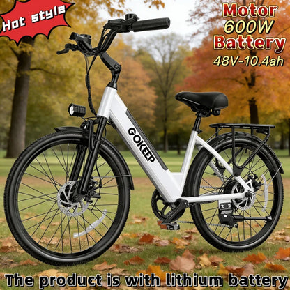 26-inch fashionable E-Bike, 600W brushless motor 48V-10.4ah lithium battery electric moped, adult electric bicycle