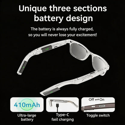 4K Camera Glasses with AI Smart Features That Support Real-Time Translation And Object Recognition, Open-Ear Audio, Ultra-Light Design, And Up to 8 Hours of Battery Life for Outdoor Cycling, Work, Travel