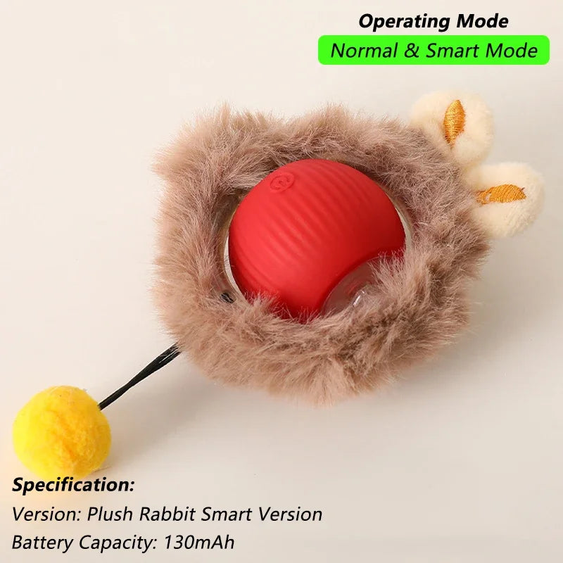 iLMH Cat Interactive Ball Toy Automatic Rolling Ball Faux Tail Rechargeable Smart Pet Electric Toy Pet Training Imitate Mouse