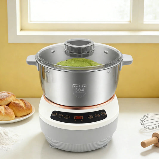 200W Electric Kneading Machine, 304 Stainless Steel Dough Kneading Machine, 5L Stand Mixer, 140-170 RPM, Timer Auto-Off, for Kitchen, Baking, Silver
