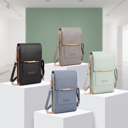 RFID Blocking Touch Screen Cell Phone Bag Women Mini PU Leather Lightweight Card Holder Crossbody Shoulder Bag Adjustable Strap