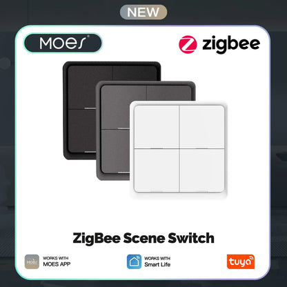 MOES 4 Gang Tuya ZigBee Wireless 12 Scene Switch Push Button Controller Battery Powered Automation Scenario for Tuya Devices