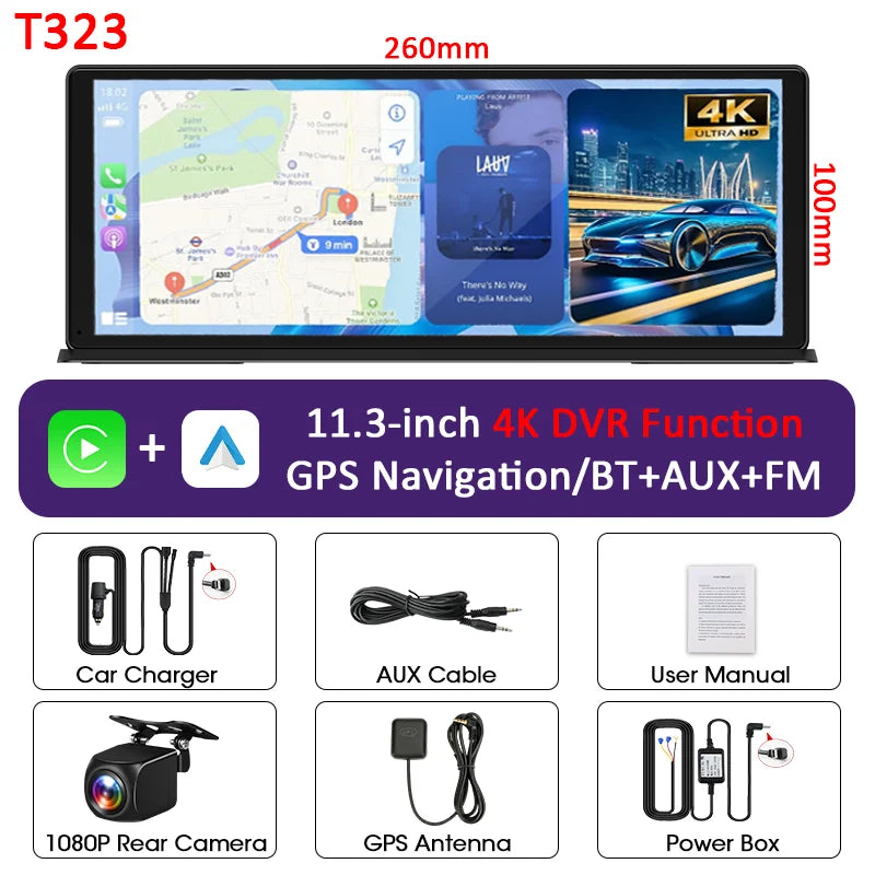 Portable Wireless CarPlay & Android Auto Screen – Size & DVR Options