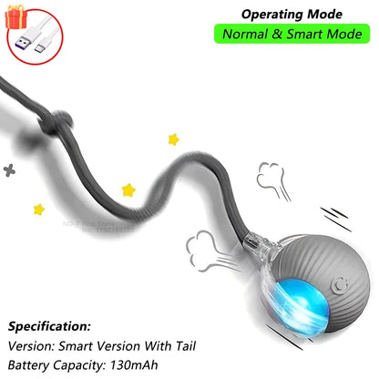 iLMH Cat Interactive Ball Toy Automatic Rolling Ball Faux Tail Rechargeable Smart Pet Electric Toy Pet Training Imitate Mouse