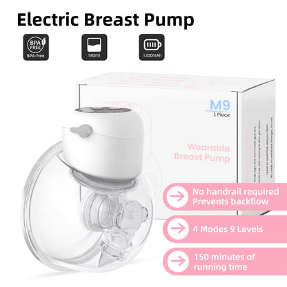 Wearable Breast Pump Hands Free Electric Breast Pumps Comfort Milk Collector with LCD Display 4 Modes & 9 Level, 300mmHg MAX