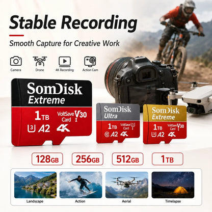 Durable Micro TF/SD Card 64GB 128GB 256GB 512GB Fast Transfer SD Memory Card USB Flash Memory Card for Mobile Phones/PC/Laptop