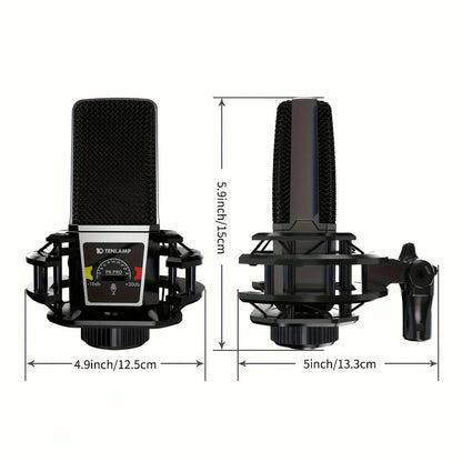 Tenlamp PKPRO Large Diaphragm Condenser Mic, 26mm Gold-Plated Head, Phantom Power, USB/XLR Dual-Circuit,  Gaming Streaming Podcast Mic with Stand, Noise Cancellation for PC PS5 Karaoke Video Conferencing