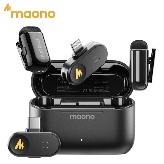 MAONO T1 Mini Wireless Lavalier Microphone for Phone AI Noise Cancelling Auto Clipping App Control Mic for Audio Video Recording