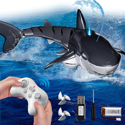 2.4GHz RC Shark Boat Toy for Kids Boys, Remote Control Shark with Water Spray LED Lights, Pool Lake Water Toy Gift Outdoor Play