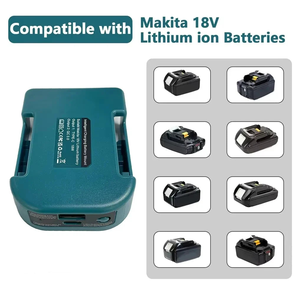 1Pc For Makita 18V With USB With Type-C Battery Holder For Makita Battery BL1840 BL1850 BL1860 Charger Adapter Fast Charging