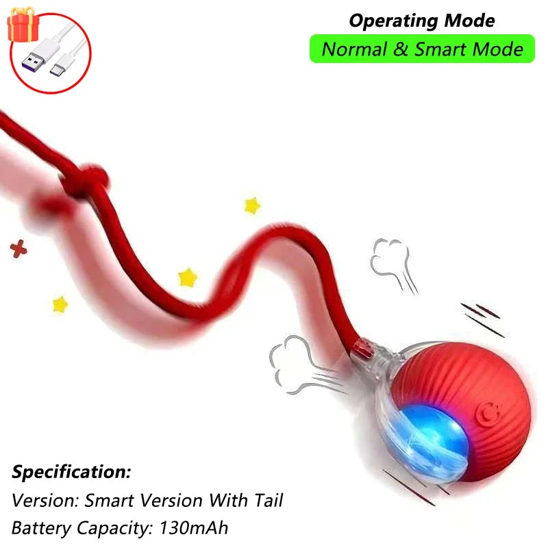 iLMH Cat Interactive Ball Toy Automatic Rolling Ball Faux Tail Rechargeable Smart Pet Electric Toy Pet Training Imitate Mouse