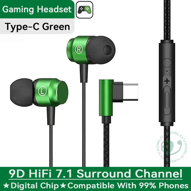 NEW 9D HIFI heavy bass gaming headset 3.5MM AUX/Type-C Digital Chip magnetic music earbuds in-ear headphones For Samsung/iPhone