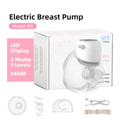 Wearable Breast Pump Hands Free Electric Breast Pumps Comfort Milk Collector with LCD Display 4 Modes & 9 Level, 300mmHg MAX