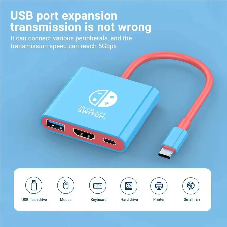 Switch1 Dock 4K HDMI USB 3.0 Hub Adapter USB C Splitter TV Portable Docking Station for Nintendo Laptops PC iPad MacBook Air Pro