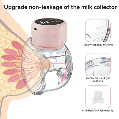 1PCS Portable Wearable Electric Breast Pump Hands-Free Comfortable Milk Extractor Collector for Nursing Mothers