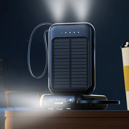 Solar Power Bank Built in Cables Portable Charger External Spare Battery Mini Powerbank with LED Light for IPhone Xiaomi Huawei