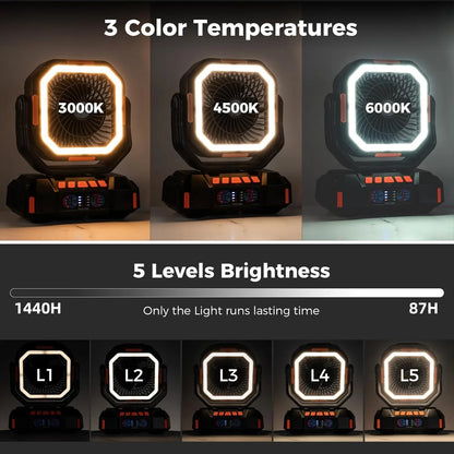 40000mAh Camping Fan Rechargeable Desktop Portable Air Circulator Wireless Ceiling Electric Fan with Power Bank LED Lighting