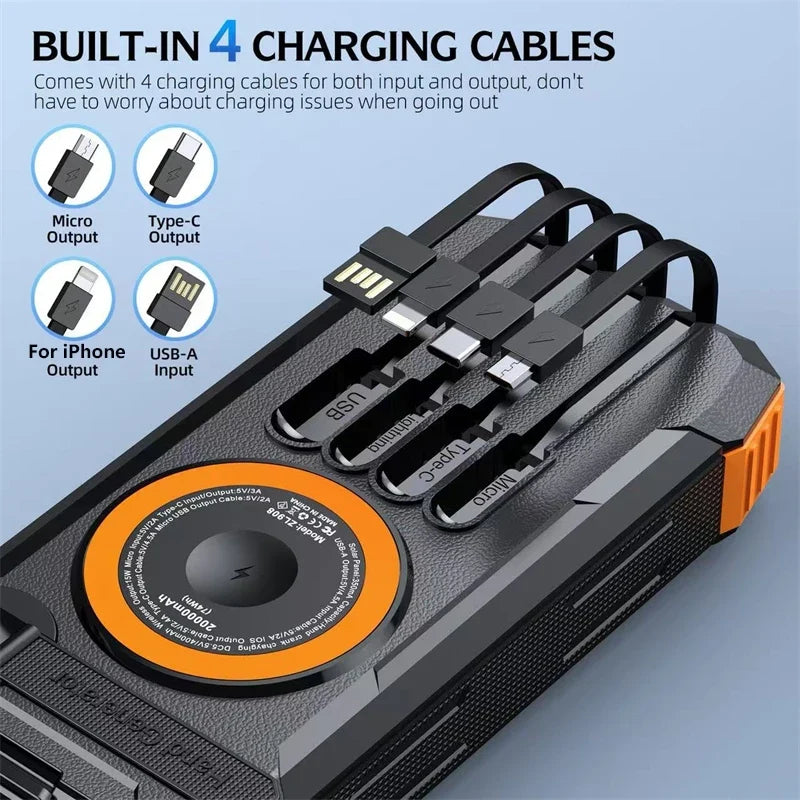 30000mAh Hand Crank Solar Power Bank Magnetic Wireless 22.5W Fast Charging for Airpods iWatch for iPhone 16 Powerbank with Light