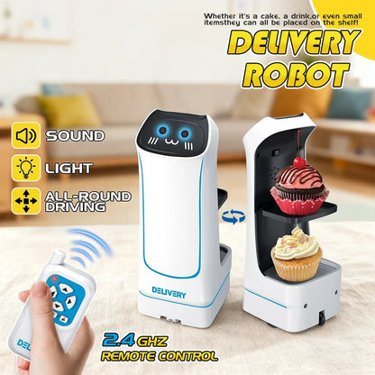 2.4G RC Food Delivery Robot Sound Lights Lift Serve Function Remote Control Parent-child Interactive Electric Kids Toys Gifts