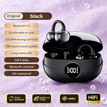 Open Wireless Earphone Fashion Plated Ear Clip Bluetooth Headset 9D Surround Stereo 0 Delay Long Battery Life Game Condenser Mic