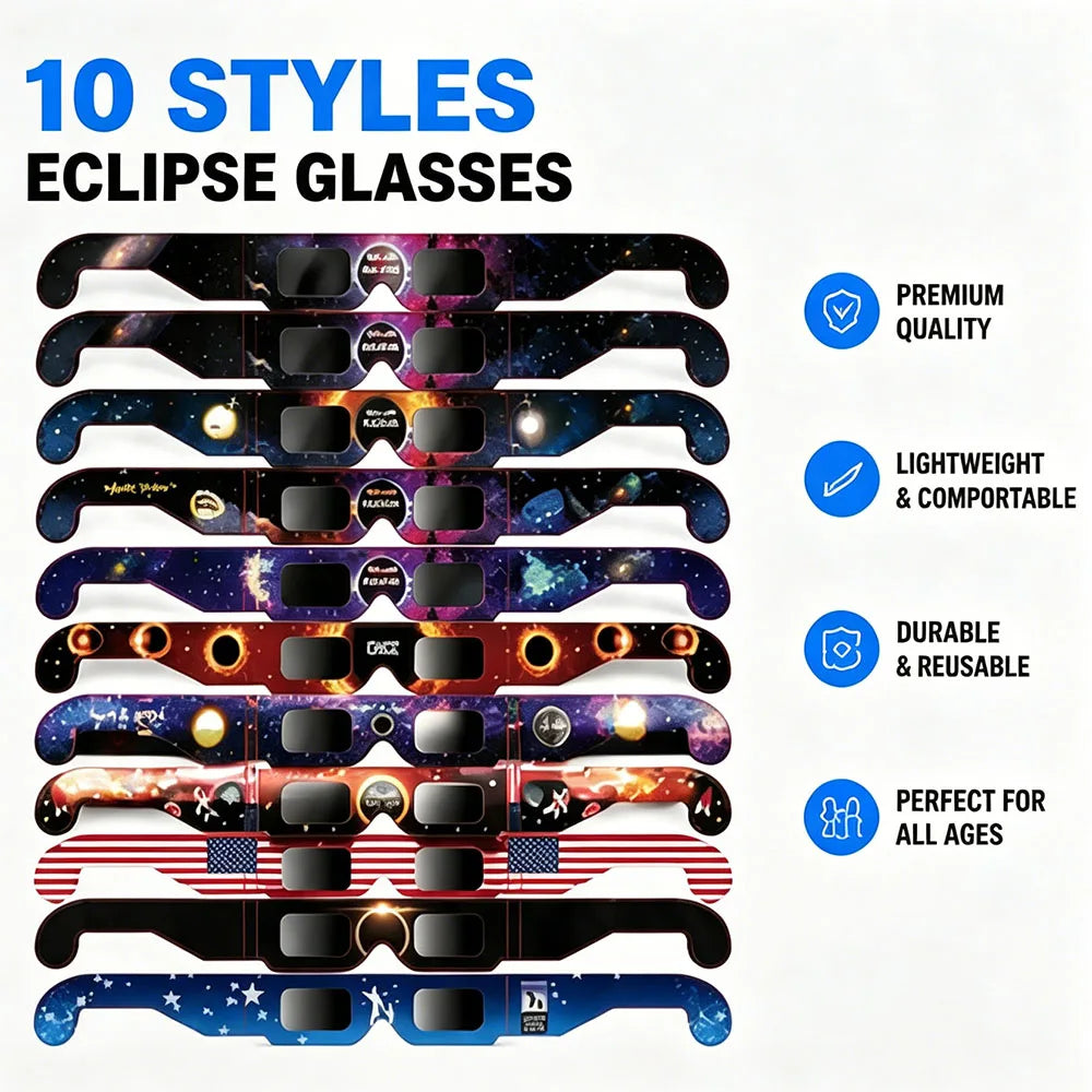 10pcs Family Pack Paper Solar Eclipse Glasses Safe Direct Sun Viewing