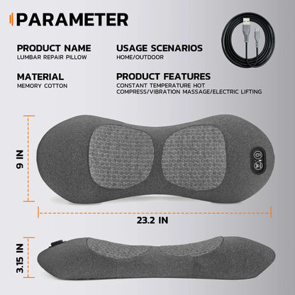 3 in 1 Back Massager - Electric Lumbar with Heat, Vibration, Traction,Lumbar Support Pillow for Back Deep Tissue Relaxation