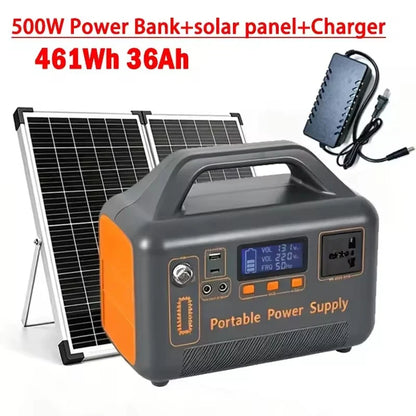 New 500W Portable Power Station Solar Generator 461Wh LiFePo4 Battery 220V Energy Power Plant for Camping RV Emergency Travel