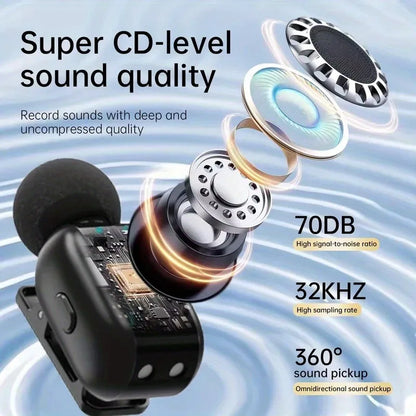 Mini Wireless Lavalier Microphone, compatible with Android and iPhone, exceptional sound quality, AI-powered noise cancellation, voice converter, 30-hour battery life, comes with a charging case, ideal for video recording, po