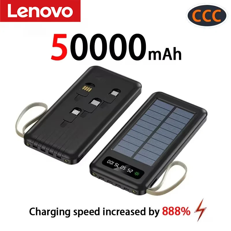 2026NEW Lenovo 200000mAh Large Capacity 4In1 Solar Power Bank Fast Charging Mobile Powerbank Portable External Battery ForiPhone