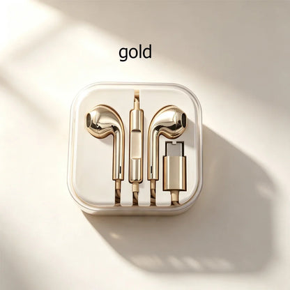 Fashion Silver Wired Type-C or Lightning In-Ear Earphones Compatible with Tablets Laptops - Headphones for General Use