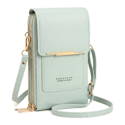 RFID Blocking Touch Screen Cell Phone Bag Women Mini PU Leather Lightweight Card Holder Crossbody Shoulder Bag Adjustable Strap