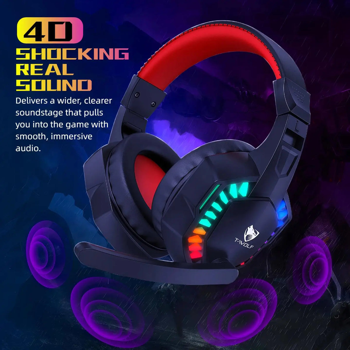 RGB Wired Gaming Headset with Microphone, USB & 3.5mm Over‑Ear Headphones for PC Laptop PS4 PS5 Mobile, Adjustable Noise‑Cancelling Mic, Surround Stereo Sound, Comfortable Headset for Gaming, Office, Study & Daily Use