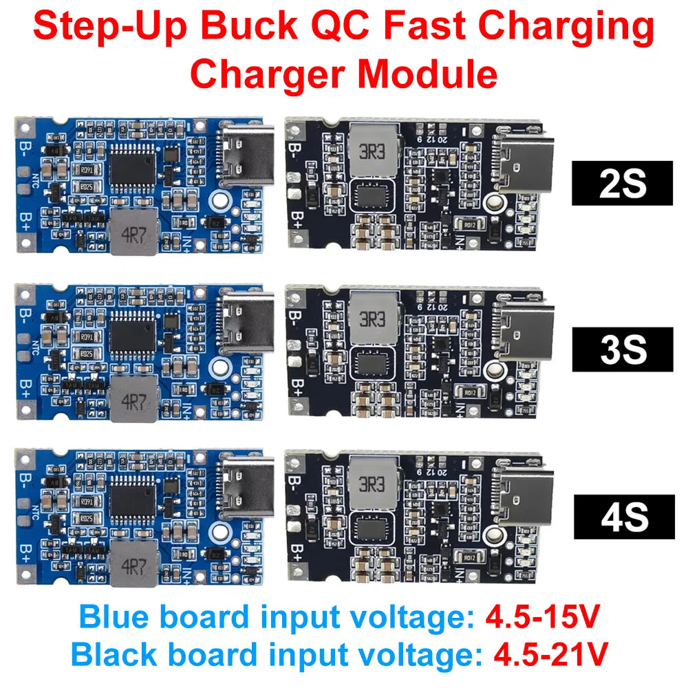2S 3S 4S Type-C USB Charger Module 4.5V-15V 4.5-21V Step-Up Buck QC Fast Charging CC/CV for Power Bank Mod Solar Charger 18W 25W