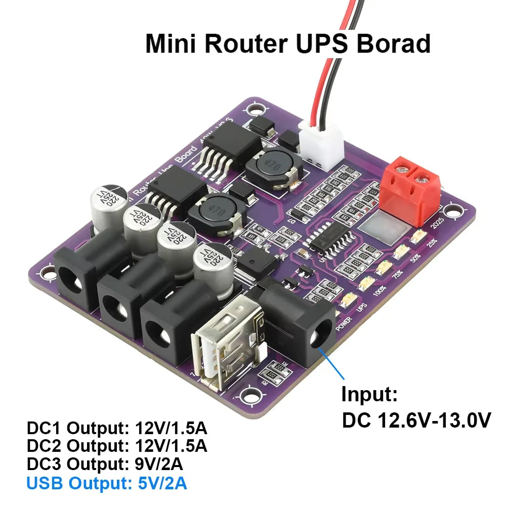 40W Mini Router UPS Board 5V 9V 12V 4-Channel Output Battery Charging Board For Router Uninterruptible Power Supply