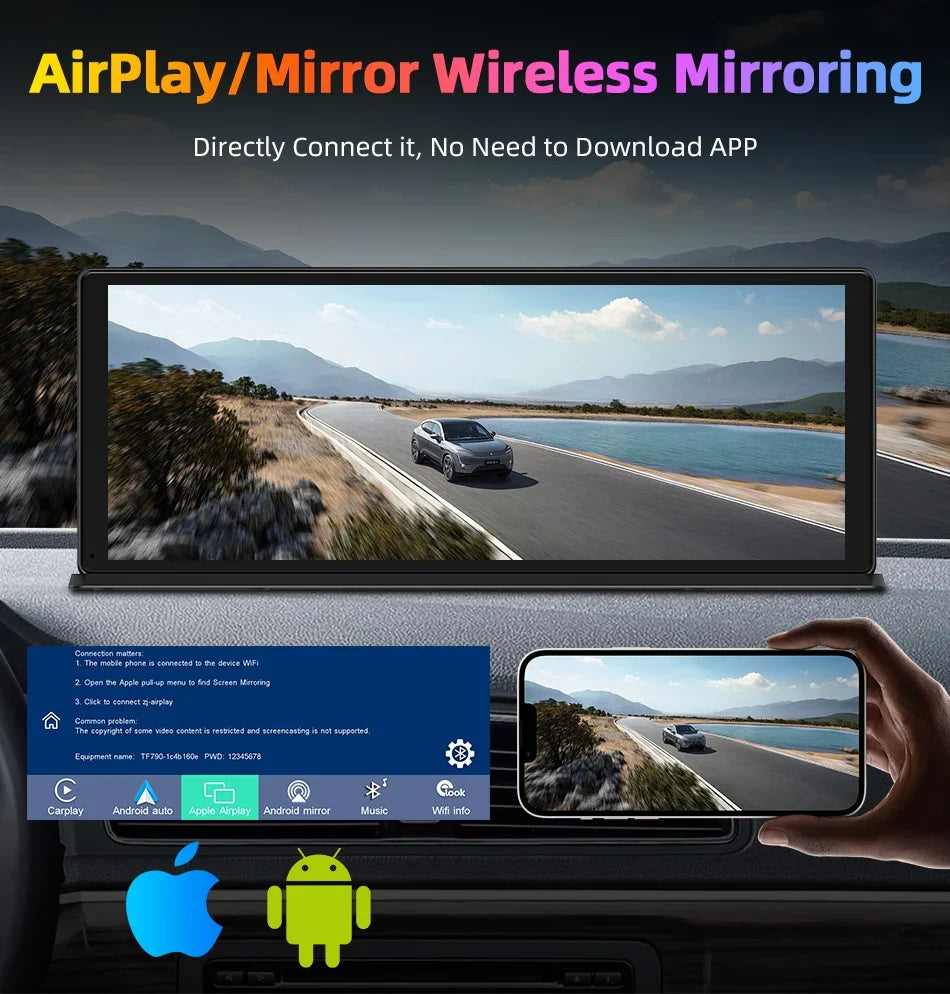 Portable Wireless CarPlay & Android Auto Screen – Size & DVR Options