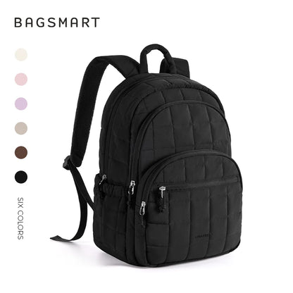 BAGSMART School Backpacks for Girl Quilted Casual Daypack Water-Resistant Bookbag for 15.6 Inch Laptop Fashion College Backpack