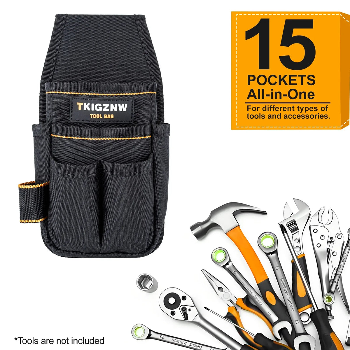 TKIGZNW Pocket Tool Pouch，6-Pouches and 9 Screwdriver Loops Construction, Heavy-Duty Tool Bag with Adjustable Belt for Electrici