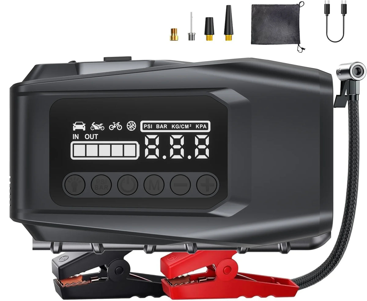 5-IN-1 Car Jump Starter with Air Pump Peak 5000A Auto Battery Booster 150PSI Air Compressor Portable Power Bank Tire Inflator