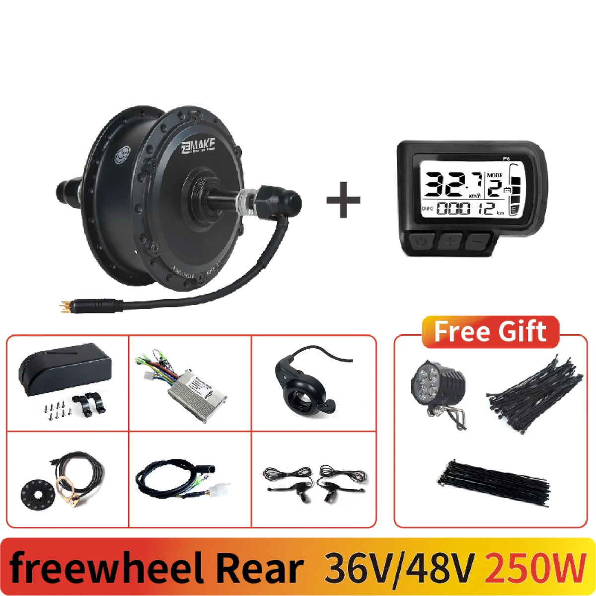 Ebike Motor Kit High Speed Brushless Gear Hub 36V 48V 350W 500W Electric Bike Conversion  Front Cassette Rear display P6 ZEMAKE