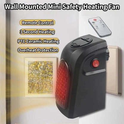 Portable Electric Heater for Rooms, Plug-In Wall Mini Radiator Fan Warmer, Compact Home Heating Appliance