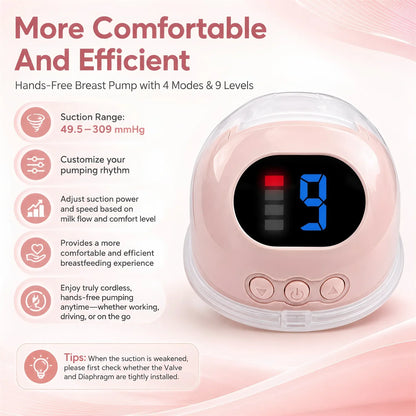 Wearable Electric Breast Pumps 4 Modes 9 Levels Portable Hands Free Breast Pump Silent Comfort for Portable Work Home Travel