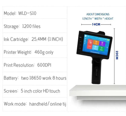 WILLITA WLD-S10 Handheld Inkjet Printer – 2–25.4 mm Print Height